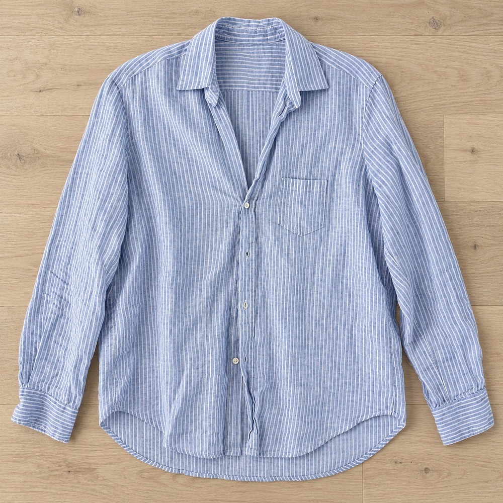 Frank & Eileen Eileen Shirt Women Small Blue White Striped Linen Button Up USA